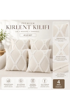 Premium Kırlent Kılıfı 4'lü Set 43x43 Cm Bej-beyaz