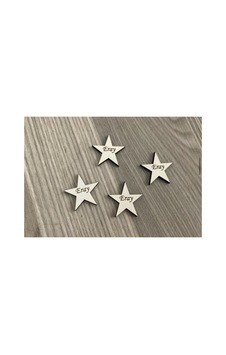 25 Adet Ahşap 3cm Yıldız Etiket Ahşap Yıldız Yazılı 3cm Ebat