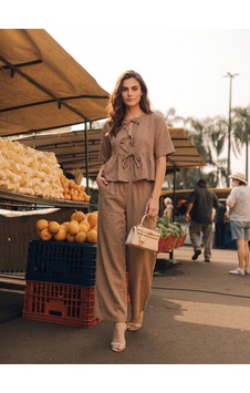 Onloox Kadın Kahve Kahve Rayon Karışımlı Kumaş Kısa Kollu Bağlama Detaylı Bluz Pantolon Alt Üst Takım Onloox Kadın Kahve Kahve Rayon Karışımlı Kumaş Kısa Kollu Bağlama Detaylı Bluz Pantolon Alt Üst Takım