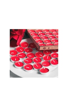 100 Adet Kırmızı Kalp Tealight Mum Dekoratif 100 Lü Beyaz