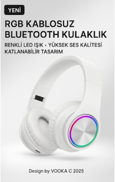 Rgb Işıklı Kablosuz Bluetooth Kulak Üstü Kulaklık Müzik, Oyun, Mikrofonlu, Katlanabilir Rgb Işıklı Kablosuz Bluetooth Kulak Üstü Kulaklık Müzik, Oyun, Mikrofonlu, Katlanabilir