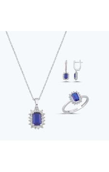 Altınbaş Mavi Taşlı Altın Üçlü Baget Set Autk0015-b-24627-l-set