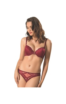 Brodeli Silikonlu Taşlı Sütyen Takım Kadın 5040 Pembe