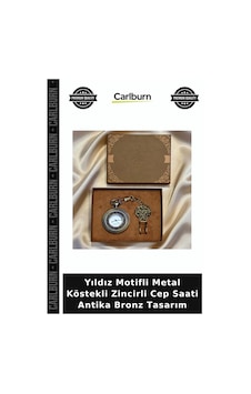 Özel Üretim Yıldız Motifli Metal Köstekli Zincirli Cep Saati - Antika Bronz Tasarım - Özel Kutulu