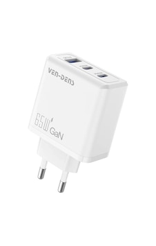 Ven-dens Sp-tc80bg 65 W Pd 3 Portlu Hızlı Şarj Adaptörü, 2 Type-c Ve 1 Usb-a, Pd 3.0 Ve Qc, Beyaz