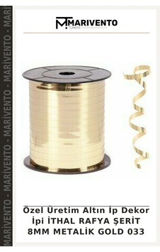 Özel Üretim Altın İp Dekor İpi İthal Rafya Şerit 8mm Metalik Gold 033 1 Adet