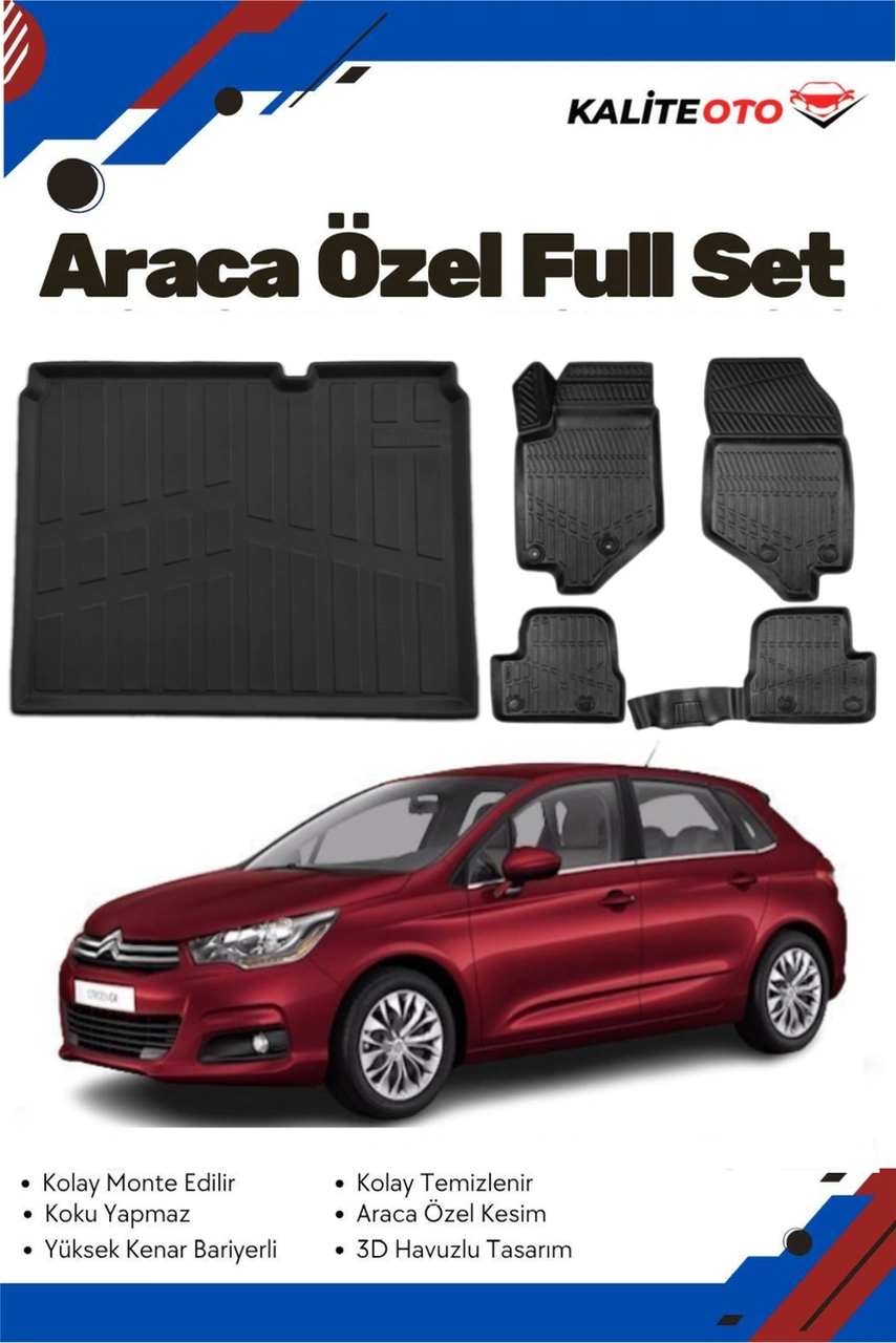 Citroen C4 2010-2011-2012-2013-2014 Model Yumuşak Paspas+bagaj Havuzu Seti