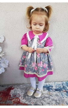Kurdele Ve Dantel Detaylı Çiçek Desenli Menekşe Renk Kız Çocuk Bebek Elbise 001 Kurdele Ve Dantel Detaylı Çiçek Desenli Menekşe Renk Kız Çocuk Bebek Elbise 001