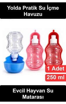Evcilhayvansumatarası Taşınabilir Köpek Kedi Suluğu 250 Ml Hazneli Sızdırmaz Kilitli Seyahat Yürüyü