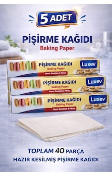 Luxev Pişirme Kağıdı Hazır Kesilmiş 8 Parça Yağlı Kağıt Fırın Kağıdı Baking Paper 5 Adet