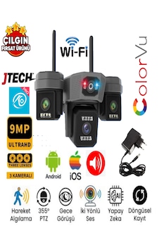 O-kam Ok-204plusw 3mp+3mp+3mp 9mp Wi-fi Çakarlı 3 Kameralı 1 Ptz Akıllı Kamera