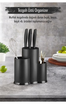 Tezgah Üstü Siyah Kaşıklık & Bıçaklık & Kepçelik & Organizer 3 Adet Gümüş Toka Tezgah Üstü Siyah Kaşıklık & Bıçaklık & Kepçelik & Organizer 3 Adet Gümüş Toka