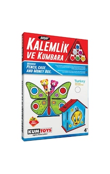 5304 Ahşap Kalemlik Ve Kumbara Seti renkli