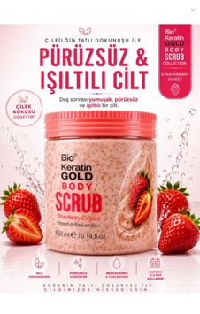 Bio Keratin Gold Çilek Özlü Vücut Peelingi 500 Ml Pürüzsüz Ve Işıltılı Cilt Body Scrub