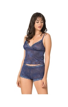 Angbutik Kadın Lacivert Jakarlı Babydoll Şort Takımı Angbutik Kadın Lacivert Jakarlı Babydoll Şort Takımı