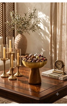 Ahşap Tabanlı Gold / Metal Ayaklı Lüks Çerezlik Ve Çikolatalık - Dekoratif Sunum Kasesi