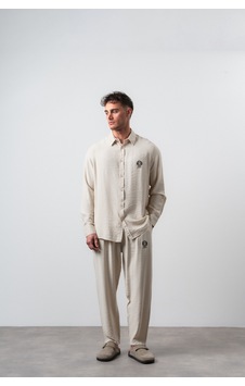 Erkek Keten Oversize Gömlek Pantolon Takım Bej Erkek Keten Oversize Gömlek Pantolon Takım Bej