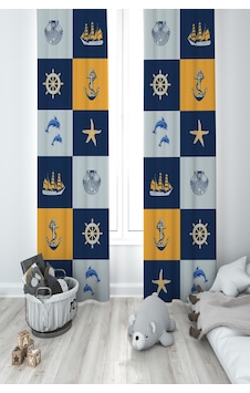 Mekta Home Bebek Ve Çocuk Odası Dümen Ve Deniz Yıldzı Deseli 2 Kanat Fon Perde Mekta Home Bebek Ve Çocuk Odası Dümen Ve Deniz Yıldzı Deseli 2 Kanat Fon Perde