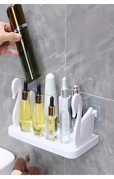 Kuğu Model Kendinden Yapışkanlı Craft Banyo Rafı Tarz Baharatlık Rafı Organizer Düzenleyici 1 Adet Beyaz