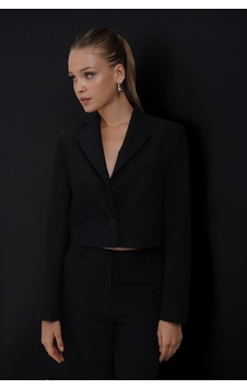 Thalure Kadın Siyah Düğmeli Slim Fit Crop Blazer Thalure Kadın Siyah Düğmeli Slim Fit Crop Blazer