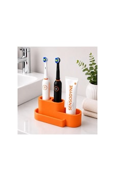 Şarjlı Diş Fırçası Ve Macun Stant Organizer Modern 3d Tasarım Renk Çeşitleri Mevcut Turuncu Turuncu Şarjlı Diş Fırçası Ve Macun Stant Organizer Modern 3d Tasarım Renk Çeşitleri Mevcut Turuncu Turuncu