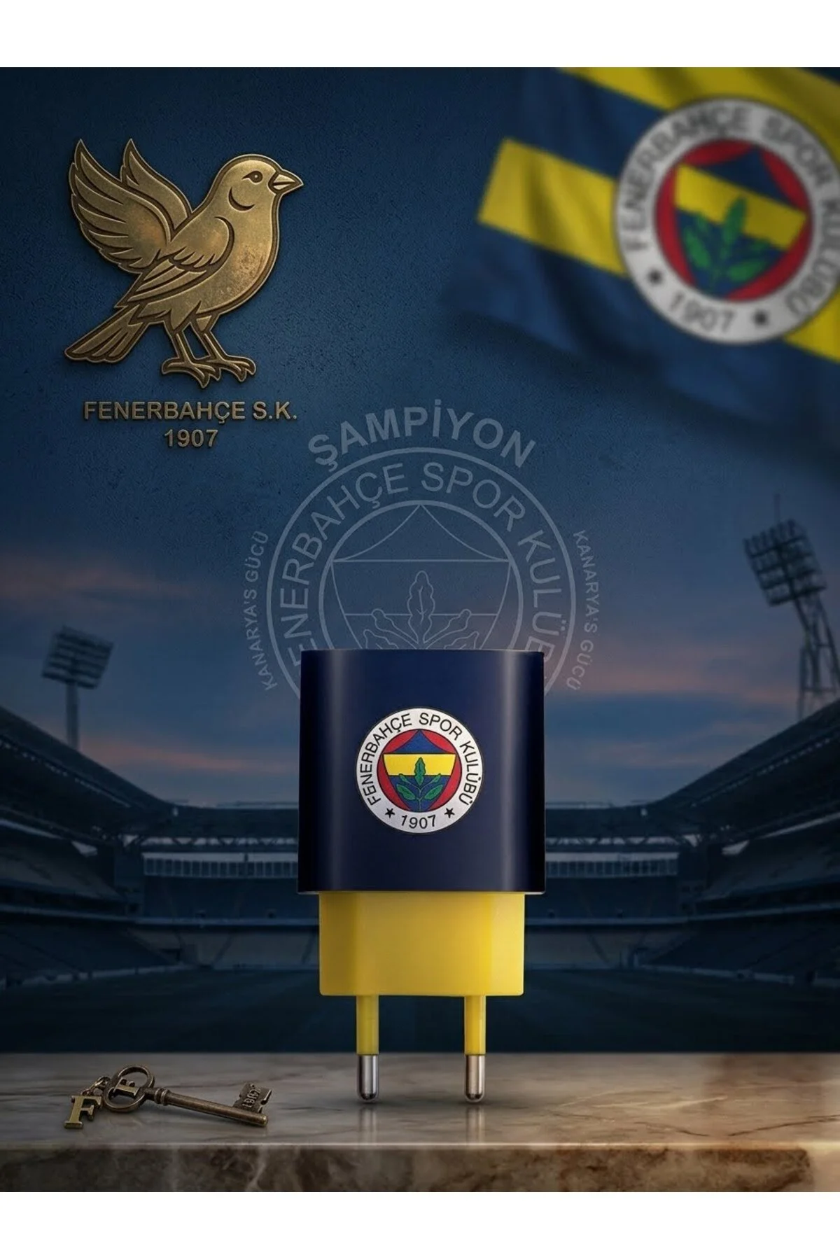 Taraftar Lisanslı Sarj Adaptörü Sarı-lacivert