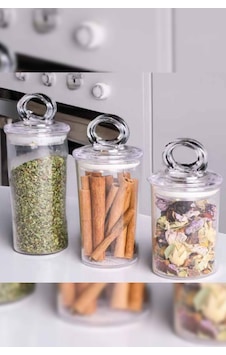 İndecor Houseware Vakumlu Kapaklı Baharatlık Seti Hava Sızdırmaz Contalı Baharatlık 3'lü Baharatlık 200-250-300ml Şeffaf