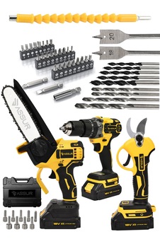 Assur ASR1038 18V Matkap Budama Testeresi Makası 3'lü Set Sarı Assur ASR1038 18V Matkap Budama Testeresi Makası 3'lü Set Sarı