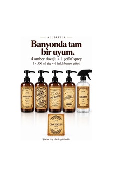 Alubrella 500 Ml 4 Amber Pompalı Ve 1 Şeffaf Sprey Boş Şişe Seti Ve Banyo Etiketleri Alubrella 500 Ml 4 Amber Pompalı Ve 1 Şeffaf Sprey Boş Şişe Seti Ve Banyo Etiketleri