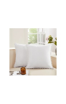 Ponponlu Dekoratif Kırlent Kılıfı 2 Adet 50x50 Cm Beyaz Ponponlu Dekoratif Kırlent Kılıfı 2 Adet 50x50 Cm Beyaz