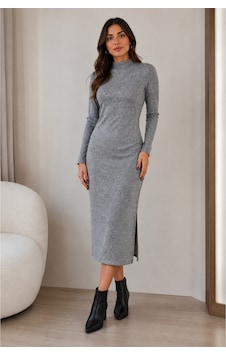 Gül&can Butik Gri Triko Midi Boy Elbise Gri Gül&can Butik Gri Triko Midi Boy Elbise Gri