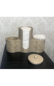 3d Baskı Makyaj Pamuğu Ve Kulak Çubuğu Tutucu Çiçek Desenli Kapaklı Banyo Organizeri Bej Açık Altın 3d Baskı Makyaj Pamuğu Ve Kulak Çubuğu Tutucu Çiçek Desenli Kapaklı Banyo Organizeri Bej Açık Altın
