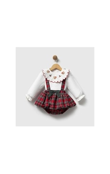 Ministok Baby Bloom Ekose Desenli Yakası Nakışlı Kız Bebek Blüzlü Salopet Kırmızı Ministok Baby Bloom Ekose Desenli Yakası Nakışlı Kız Bebek Blüzlü Salopet Kırmızı