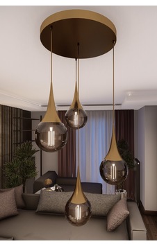 Liora Modern Eskitme Metal Avize - Füme Cam, 4'lü Sarkıt, E27 Duy Liora Modern Eskitme Metal Avize - Füme Cam, 4'lü Sarkıt, E27 Duy