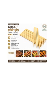 60 Adet Ahşap Geniş Çöp Şiş - Adana Kebap Şişi - 25 Cm Diğer 60 Adet Ahşap Geniş Çöp Şiş - Adana Kebap Şişi - 25 Cm Diğer