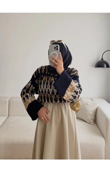 Trend Paris Kadın Etnik Desenli, Bisiklet Yaka, Salaş Triko Kazak - Standart Beden Lacivert Trend Paris Kadın Etnik Desenli, Bisiklet Yaka, Salaş Triko Kazak - Standart Beden Lacivert