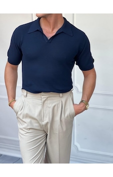 Modefendi Polo Yaka Örme Triko Tshirt Lacivert Modefendi Polo Yaka Örme Triko Tshirt Lacivert