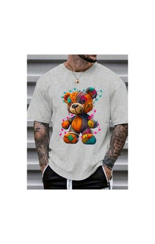 Caddemia Yaz Moda Rahat Spor Gevşek Büyük Karikatür Teddy Bear Desen Baskılı Yuvarlak Gri 2XL Caddemia Yaz Moda Rahat Spor Gevşek Büyük Karikatür Teddy Bear Desen Baskılı Yuvarlak Gri 2XL
