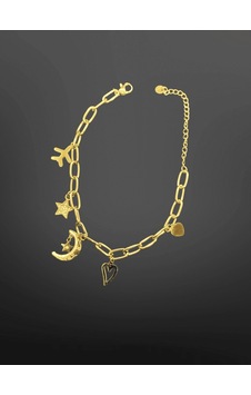 Gold Renk Charm Figürlü 316l Çelik Zincir Bileklik Ay, Yıldız, Kalp Detaylı Şık Tasarım Gold Gold Renk Charm Figürlü 316l Çelik Zincir Bileklik Ay, Yıldız, Kalp Detaylı Şık Tasarım Gold