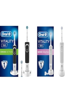 Oral-B D150 Cross Action Şarj Edilebilir Diş Fırçası + Sensi Ultra Thin Beyaz Şarj Edilebilir Diş Fırçası + Yedek Başlık Oral-B D150 Cross Action Şarj Edilebilir Diş Fırçası + Sensi Ultra Thin Beyaz Şarj Edilebilir Diş Fırçası + Yedek Başlık