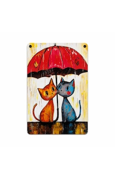 Upeka 2'li Kedi Temalı Şık Modern Tasarım Dekorasyon Metal Duvar Tablo 30cmx20cm