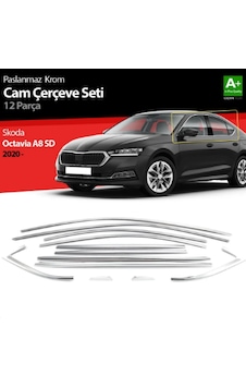 Skoda Octavia 2020+ Tam Tur Cam Çerçeve Kromu Skoda Octavia 2020+ Tam Tur Cam Çerçeve Kromu