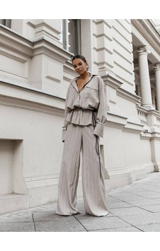 Tane Tasarım Oversize Çizgili Takım Bej Bej