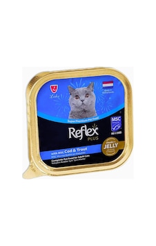 Reflex Plus Jöle İçinde Et Parçacıklı Balıklı Ve Alabalıklı Yetişkin Kedi Maması 85 G