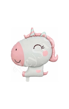 Pembe Retro Unicorn Folyo Balon Pembe-beyaz