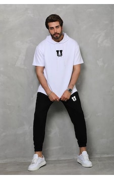 Tarzyeri Unisex Kapşonlu Oversize T-shirt Takım - Beyaz 001 Tarzyeri Unisex Kapşonlu Oversize T-shirt Takım - Beyaz 001