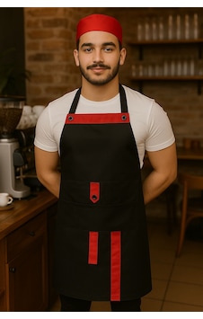 Boydan Askılı, Cepli, Servis Önlüğü 5 Adet Siyah-kırmızı Boydan Askılı, Cepli, Servis Önlüğü 5 Adet Siyah-kırmızı
