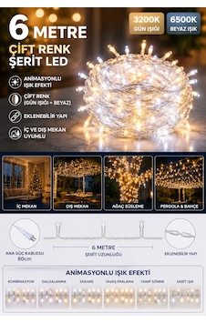 6 Metre Çift Renk Led Işık 3200k + 6500k Animasyon Efektli, Dış Mekan Ct8502 Çok Renkli