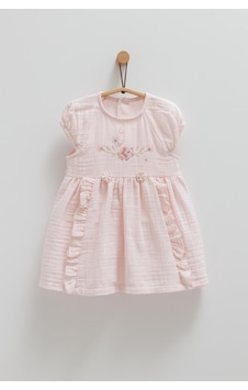 Kıpırık Baby Kız Bebek Müslin Elbise Pembe Çiçek İşlemeli Eteği Fırfırlı-1281 Pembe Kıpırık Baby Kız Bebek Müslin Elbise Pembe Çiçek İşlemeli Eteği Fırfırlı-1281 Pembe