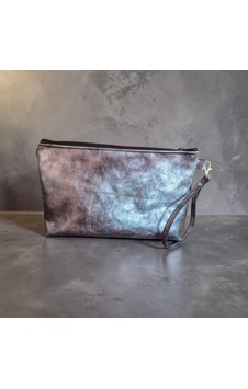 Nova Design0 Hakiki Deri Gri Clutch Çanta Lame